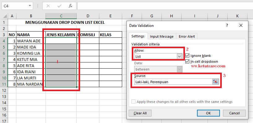 Cara Membuat Drop Down List di Excel KETUTRARE