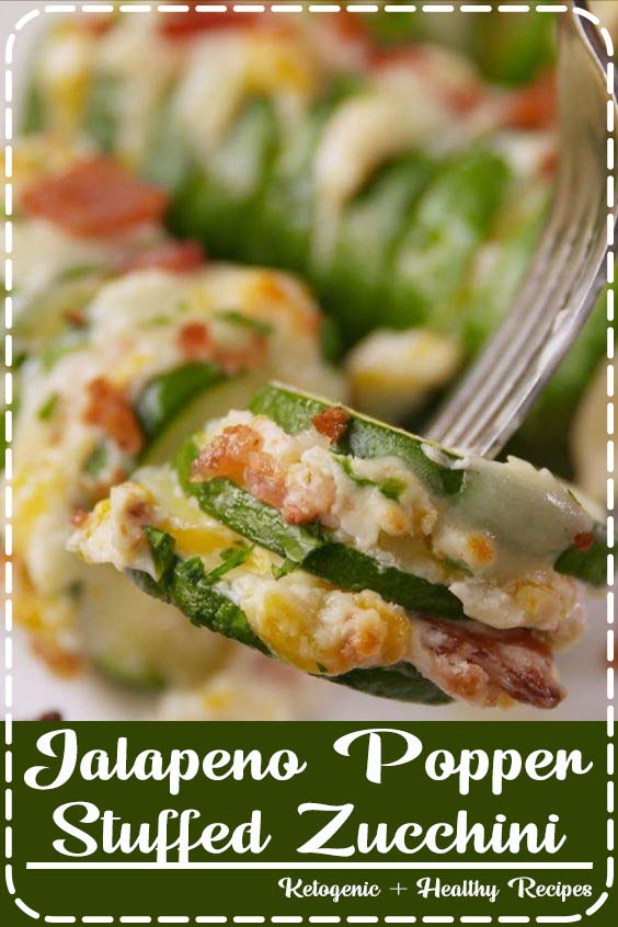 Jalapeno Popper Stuffed Zucchini we sliced it hasselback style and stuffed it with jalapenos Jalapeno Popper Stuffed Zucchini