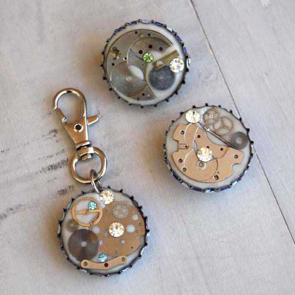 steampunk bottle caps using resin epoxy clay