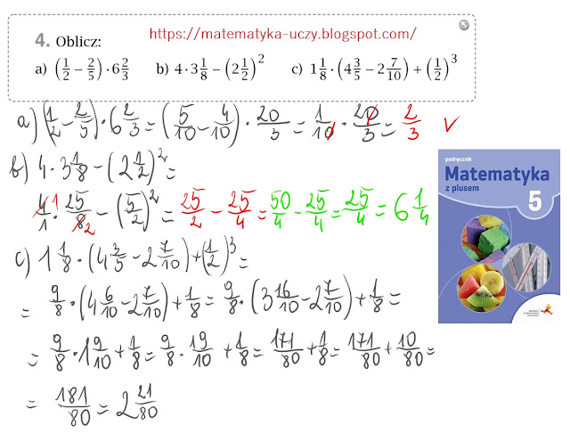 Zad. 4, 5  str. 95 "Matematyka z plusem 5" Mnożenie ułamków zwykłych