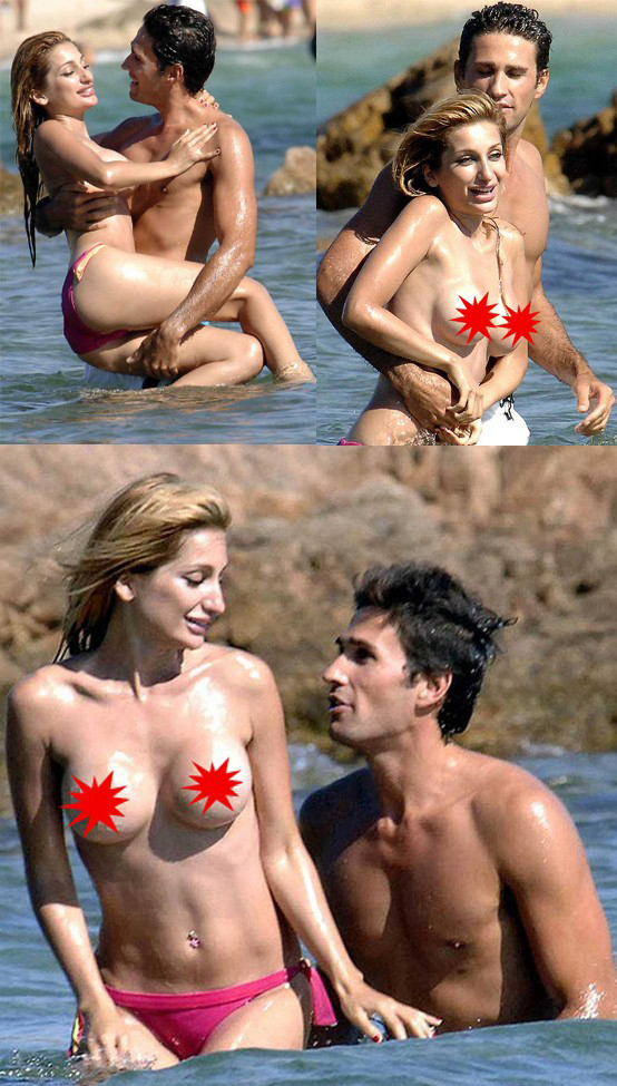 Topless Negar Khan on the beach with Italian actor Luigi. 