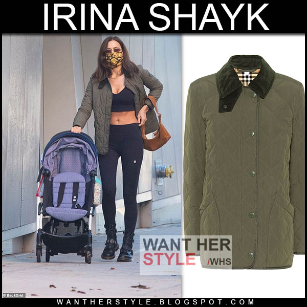 Irina Shayk in khaki green quilted jacket in NYC on November 16 ~ I want  her style - What celebrities wore and where to buy it. Celebrity Style
