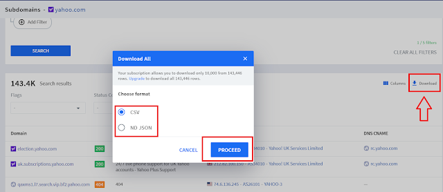 Export reconnaissance data in multiple formats – JSON or, CSV