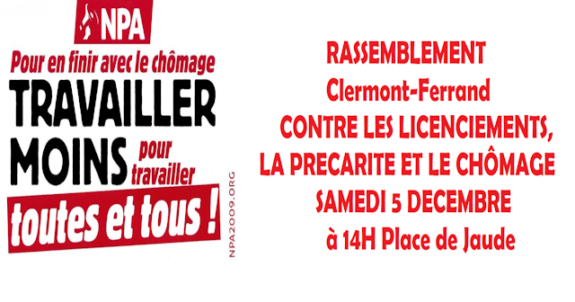 Rassemblement unitaire contre les licenciements, la précarité et le chômage le 5 décembre 2020 à Clermont-Ferrand.