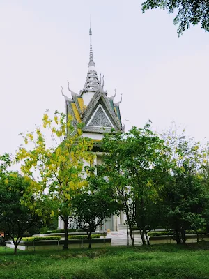 Memorial Stupa at the Choeung Ek Killing Fields outside Phnom Penh Cambodia