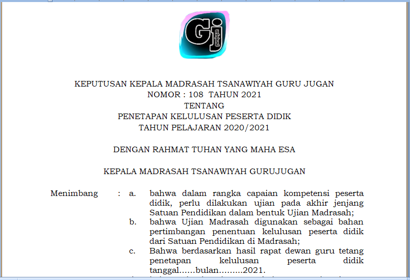 Contoh Sk Penetapan Kelulusan Peserta Didik Lampirannya Tahun Pelajaran 2020 2021 Guru Jugan