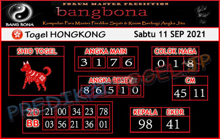 Prediksi Bangbona Togel Hongkong Sabtu 11 September 2021