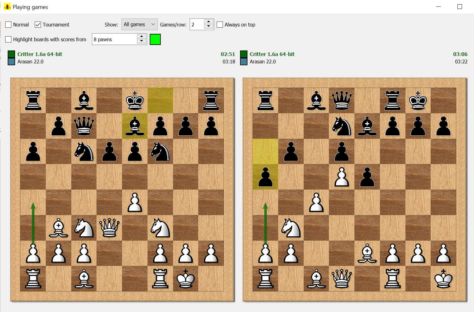 Arena Chess Graphical User Interface. The game board show
