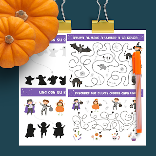 Halloween, juegos, actividades, imprimir, PDF, a4, etsy, sarahuesca