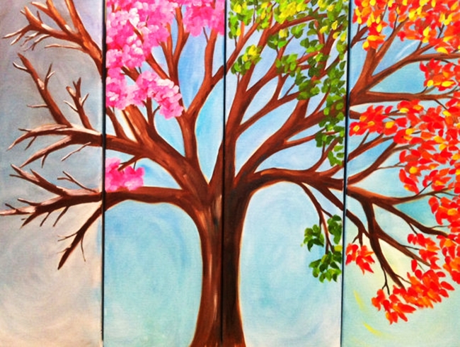Времена года 1 класс изо. Времена года на дереве. Сезонное дерево на стене. Рисование на стене дерево времен года.
