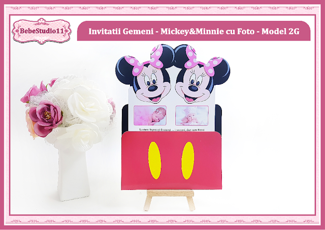 invitatii botez cu foto gemeni Mickey si Minnie