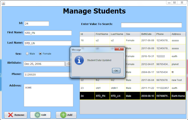 update selected student