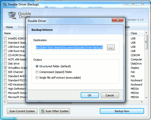 Jendela pemilihan bentuk cadangan When we start to backup drivers, this window will popup asking for backup format type