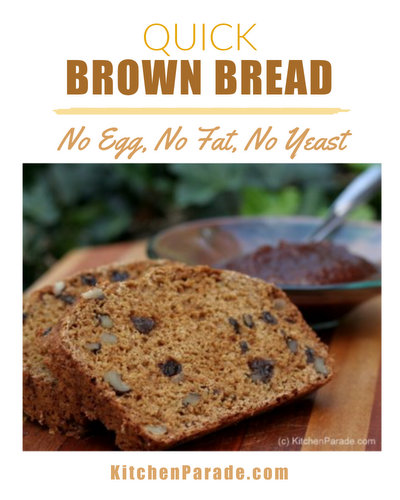 Quick Brown Bread, an old-fashioned molasses bread ♥ KitchenParade.com. No Egg. No Added Fat. No Yeast.