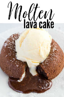 molten lava cake with a scoop of vanilla ice cream on top