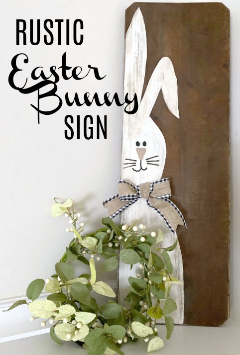 bunny sign, wreath and Pinterest overlay