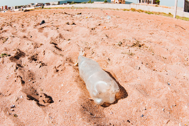 Plastic littering a beach
