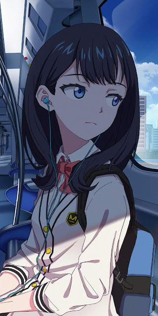 Anime girl on the train listening to music