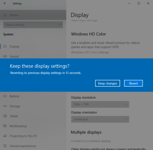 cambia la risoluzione dello schermo in Windows 10