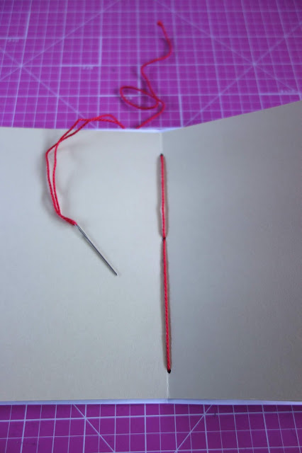 self-healing mat, needle and thread, card stock, craft materials