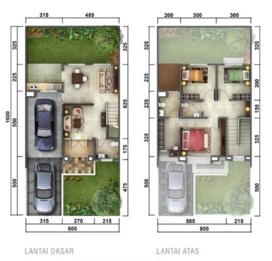 Lingkar Warna Denah Rumah Minimalis Ukuran 8x16 Meter 3 Kamar