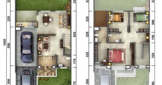 LINGKAR WARNA Denah  rumah  minimalis  ukuran  8x16 meter 3 kamar  tidur 2 lantai tampak depan