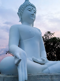Varada Mudra Position Of Big White Buddha Statues At Buddhist Temple North Bali Indonesia