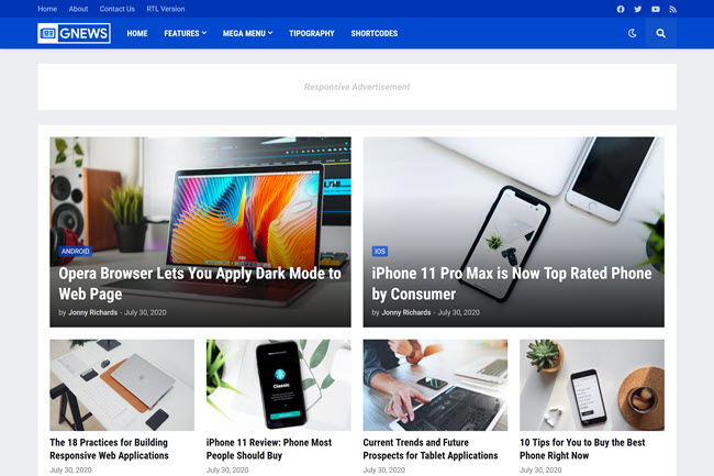 GNews Responsive Magazine Blogger Template