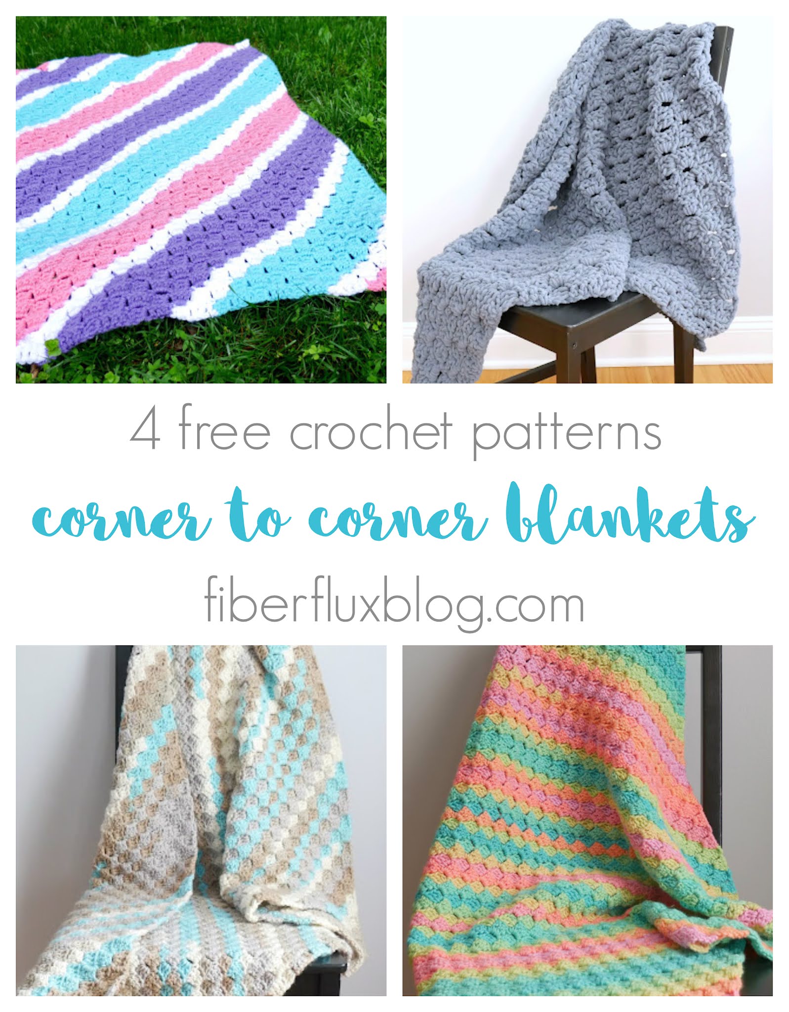 Fiber Flux Corner To Corner Blankets, 4 Free Crochet Patterns