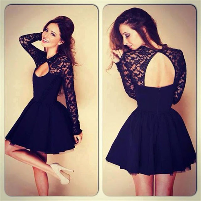 Long Sleeve Front Back Cut-Out Little Black Dress For Valentine's Day