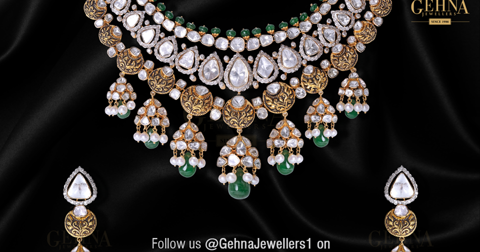 Polki Antique Necklace by Gehna Jewellers - Jewellery Designs