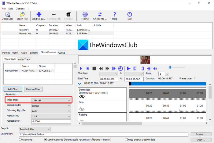 Grootte van video's in batch wijzigen in Windows