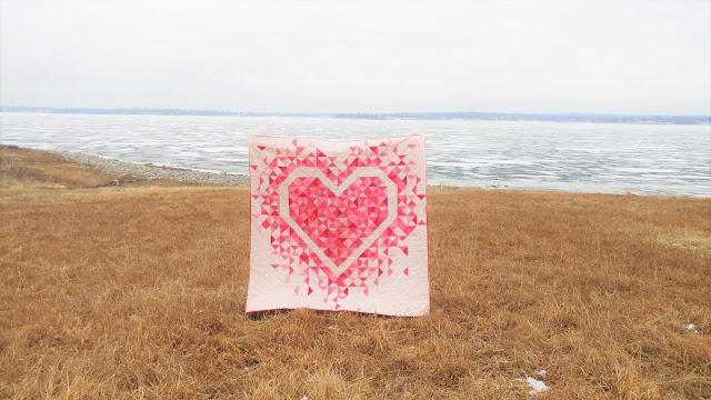 Exploding Heart quilt made in all solid pink Riley Blake Confetti Cotton fabrics