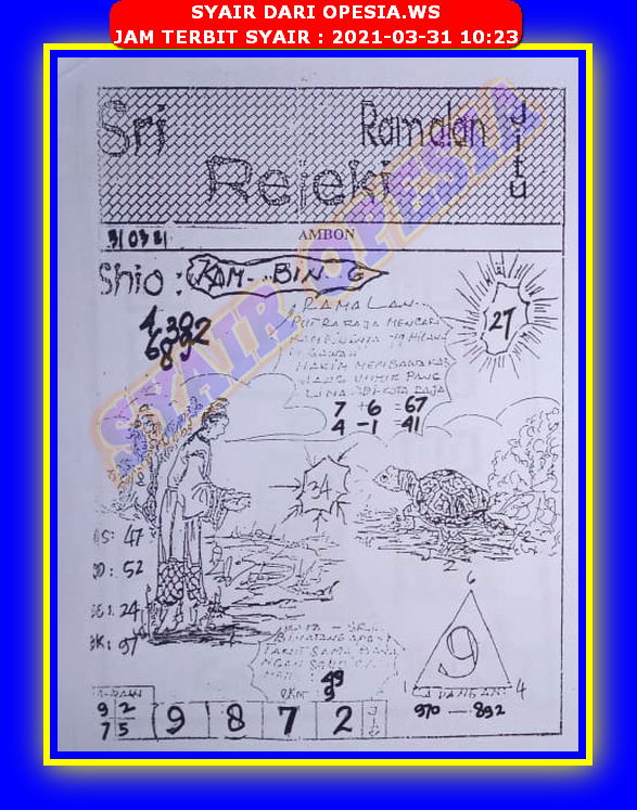 Syair Harian Sdy 31 Maret 2021 Kode Syair Sgp Hk Sd Motesia