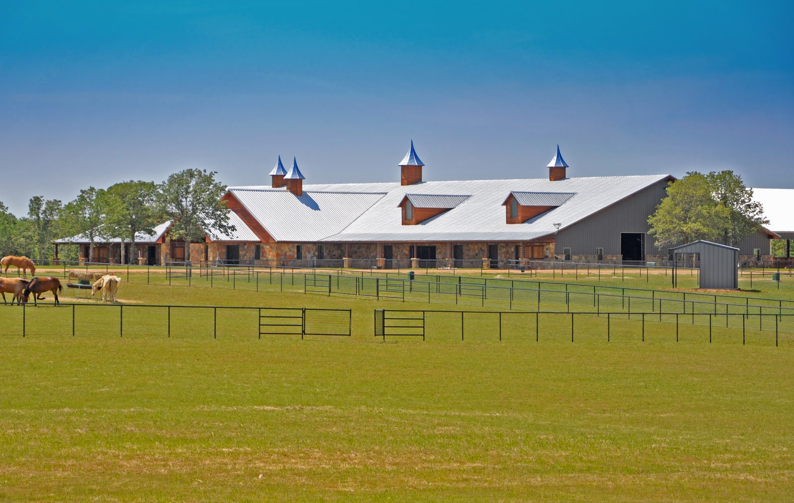 Clayton Boyd Industries Custom Horse Barn, Covered Riding Arena, Hay