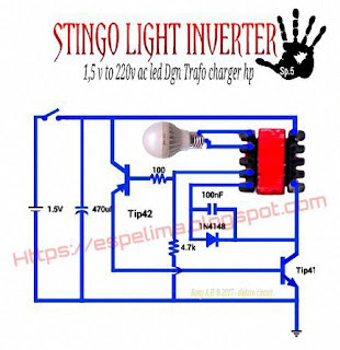 skema stingo light inverter 1,5v to 220v ac led dgn trafo charger hp
