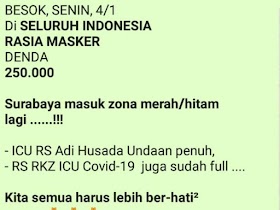 Beredar Pesan Hoaks Razia Masker Denda Rp 250 Ribu dan Surabaya Zona Hitam