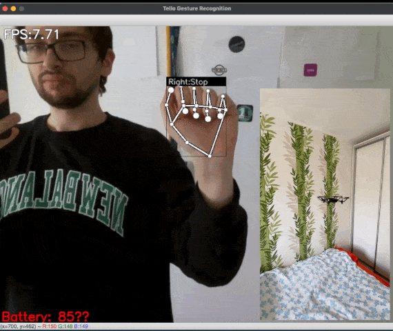 Demonstration of drone flight control via gestures using MediaPipe Hands
