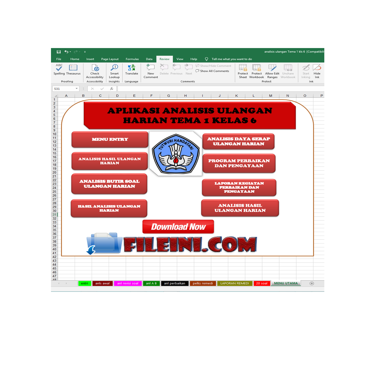 Format Analisis Penilaian Harian K13 2017 2018 GURU SD