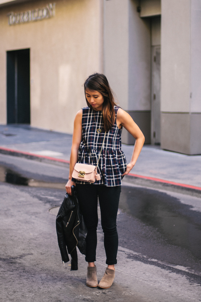 San Francisco Fashion Blogger wearing Zara gathered waist top and furla metropolis crossbody