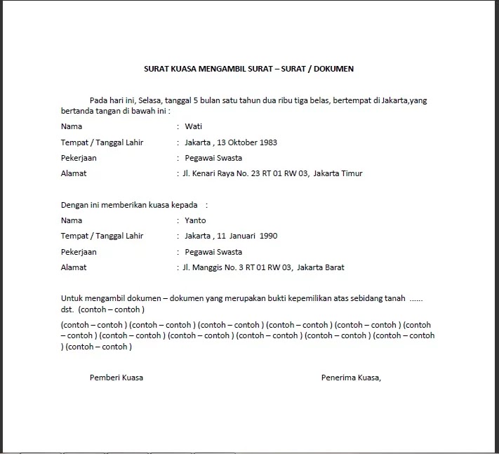 Contoh Surat Kuasa Yang Resmi