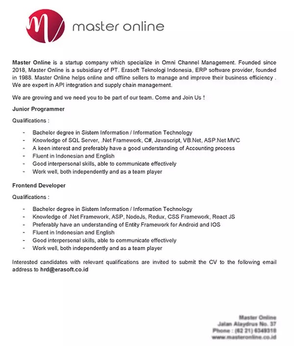 lowongan kerja programmer lowongan kerja programmer