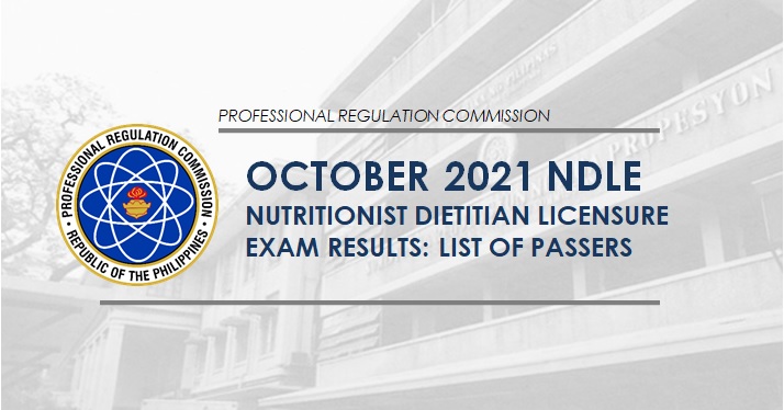 RESULT: October 2021 Nutritionist Dietitian board exam list of passers