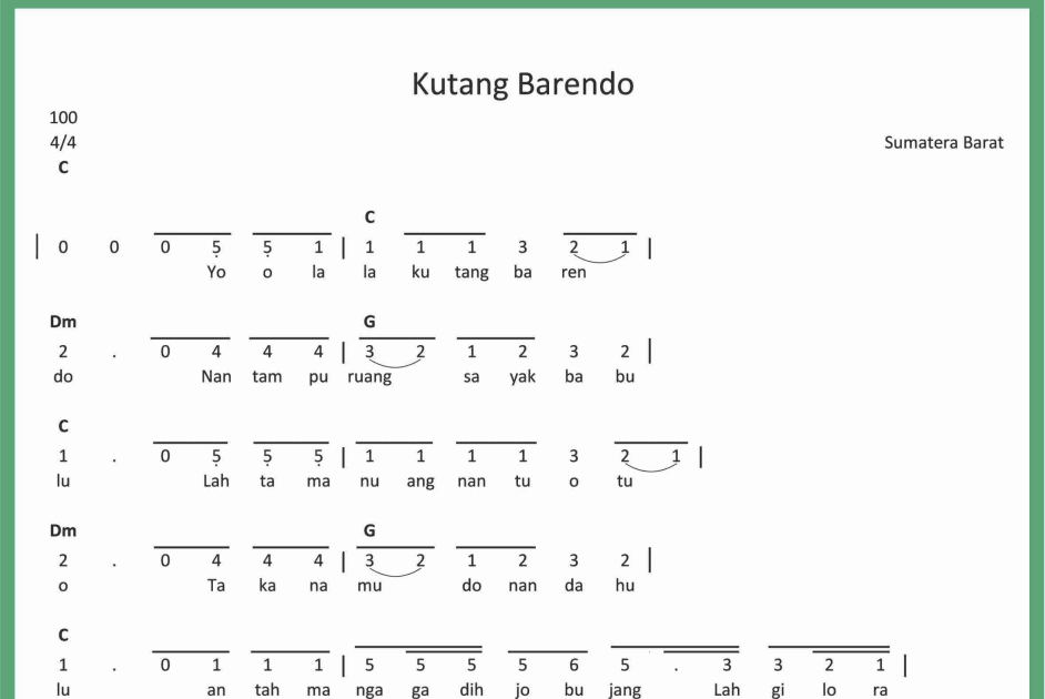 Not Angka Kutang Barendo - SEPUTAR MUSIK