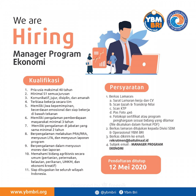 Lowongan Pekerjaan Manager Program Ekonomi YBMBRI - MASBABAL