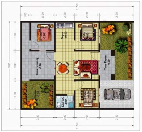 8 Contoh  Denah Rumah  Minimalis 1 Lantai 3  Kamar  Desain  