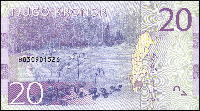Swedish money currency 20 Krona banknote 2015 Småland
