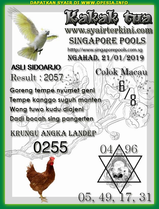 Forum Syair Gosyair SGP Senin 21 Januari 2019 GOsyair SEDIA KODE
