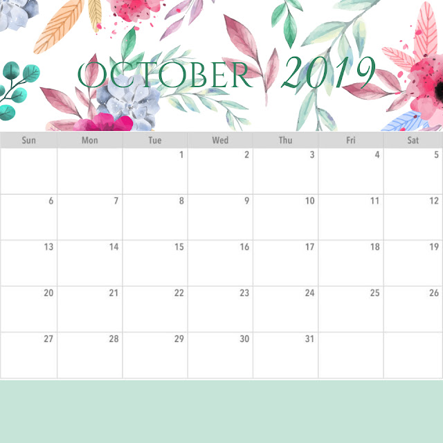 PRINTABLES PLANNER 10 designs of OCTOBER 2019 CALENDAR IamGeetha