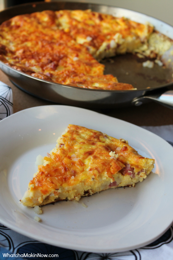Ham, Cheese, and Potato Frittata - Quick meal! Toss in any leftover meat, veggies, and cheese and you'll have a winner! 